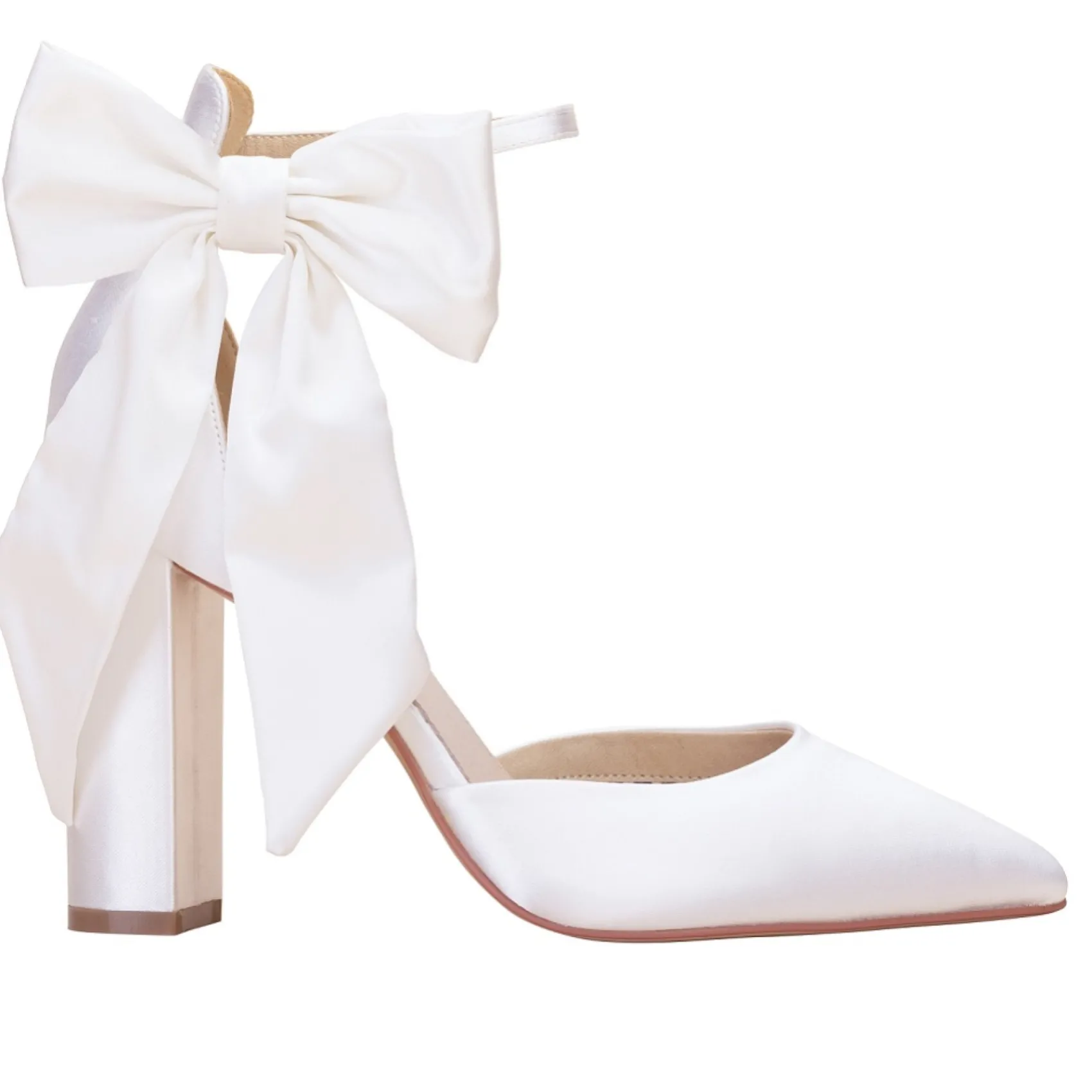 Perfect Bridal Arabella Elfenbeinfarbene Satin High Block Heels mit übergroßer Schleife* Hochzeitsschuhe | Hochhackige Schuhe