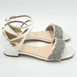 Perfect Bridal Blair Elfenbein Satin Kristall Flache Sandalen (Weite Passform)* Glitzernde Ballschuhe | Weiße Ballschuhe