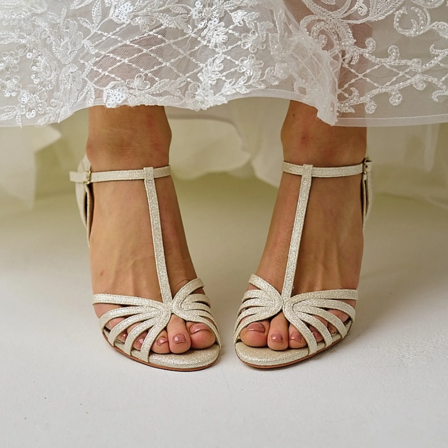 Perfect Bridal Bryony Gold Glitter Riemchen T-Bar Sandalen* Party-schuhe | Schuhe Für Hochzeitsgäste