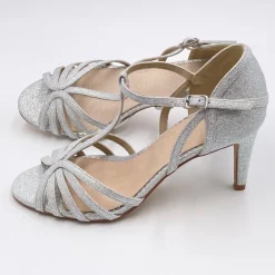 Perfect Bridal Bryony Silberne Glitzer Riemchen-T-Bar-Sandalen* Party-schuhe | Schuhe Für Hochzeitsgäste