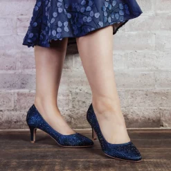 Perfect Bridal Calypso Marineblau Kristall verschönert Mitte Heel Gericht Schuhe* Glitzernde Ballschuhe | Blaue Ballschuhe