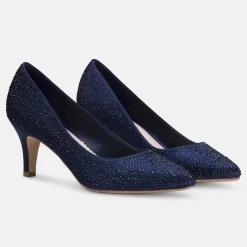 Perfect Bridal Calypso Marineblau Kristall verschönert Mitte Heel Gericht Schuhe* Glitzernde Ballschuhe | Blaue Ballschuhe