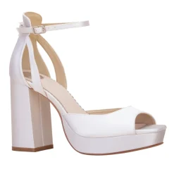 Perfect Bridal Camden Färbbare Elfenbein Satin Blockabsatz Plateau Sandalen* Hochzeitsschuhe | Hochhackige Schuhe