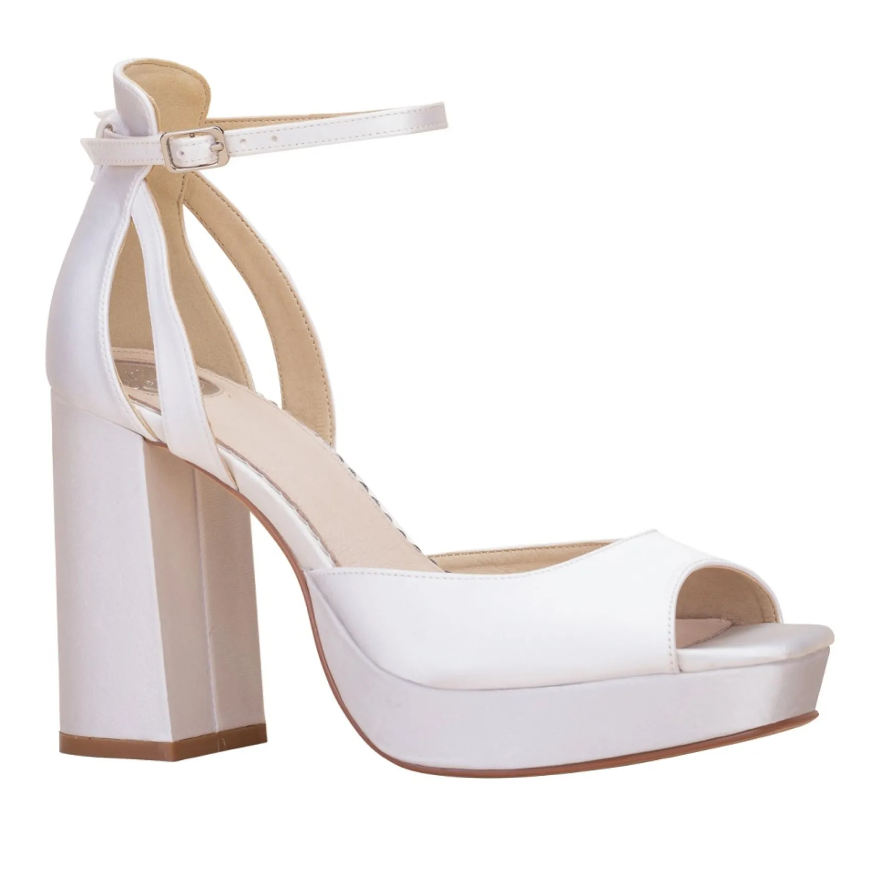 Perfect Bridal Camden Färbbare Elfenbein Satin Blockabsatz Plateau Sandalen* Hochzeitsschuhe | Hochhackige Schuhe