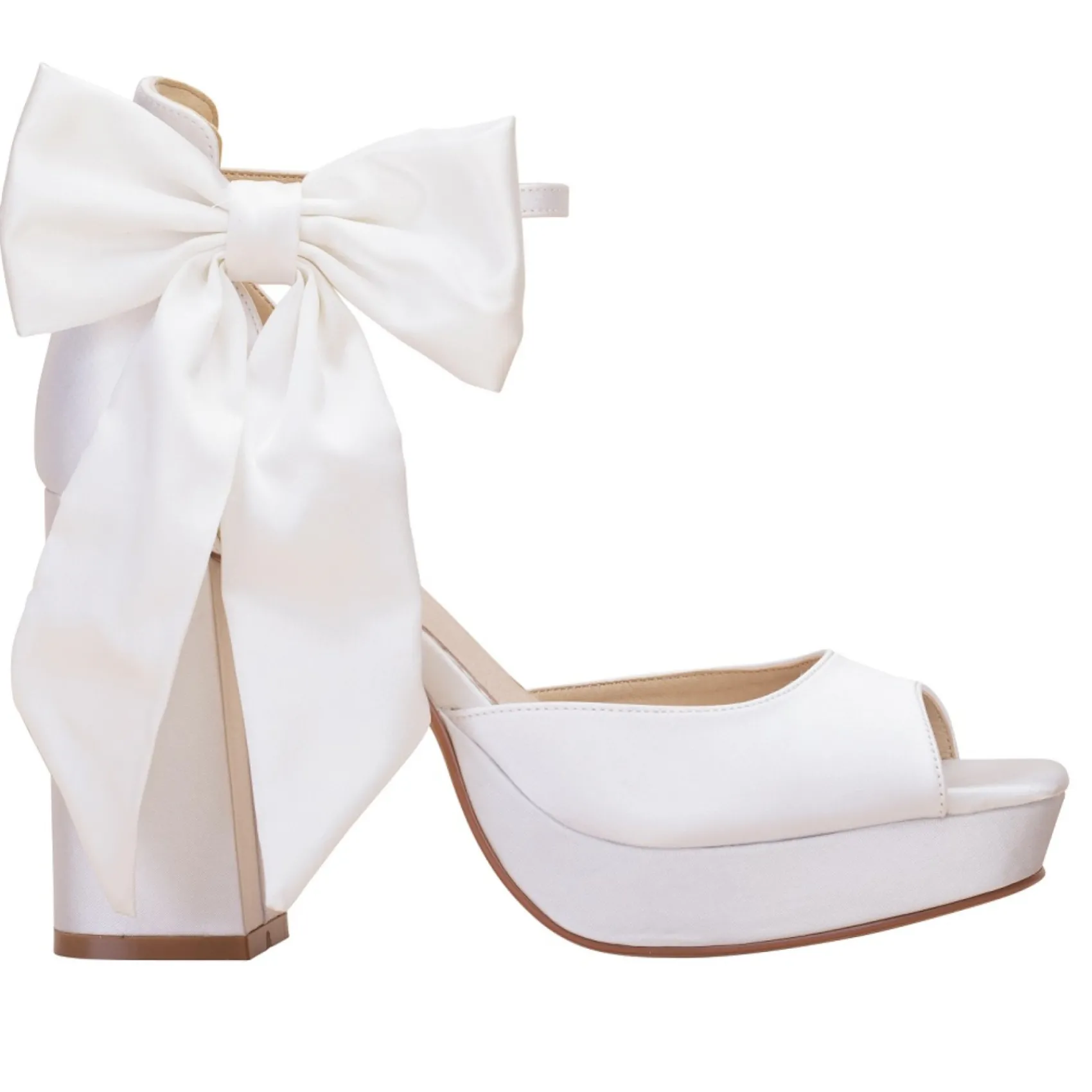 Perfect Bridal Camden Färbbare Elfenbein Satin Blockabsatz Plateau Sandalen* Hochzeitsschuhe | Hochhackige Schuhe