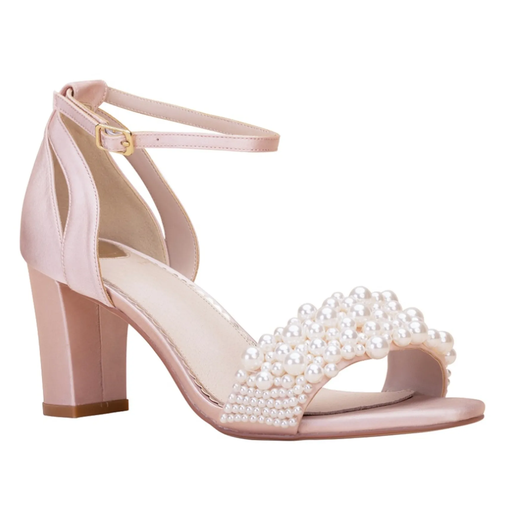 Perfect Bridal Carrie Blush Satin Perle Blockabsatz Sandalen* Abschlussball-sandalen | Rosa Ballschuhe