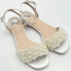 Perfect Bridal Claire Elfenbein Satin Perlen Flache Sandalen (Weite Passform)* Schuhe Für Brautjungfern | Hochzeitsschuhe