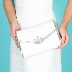 Perfect Bridal Clover Färbbare elfenbeinfarbene Satin und Gold Clutch Tasche* Hochzeit Handtaschen