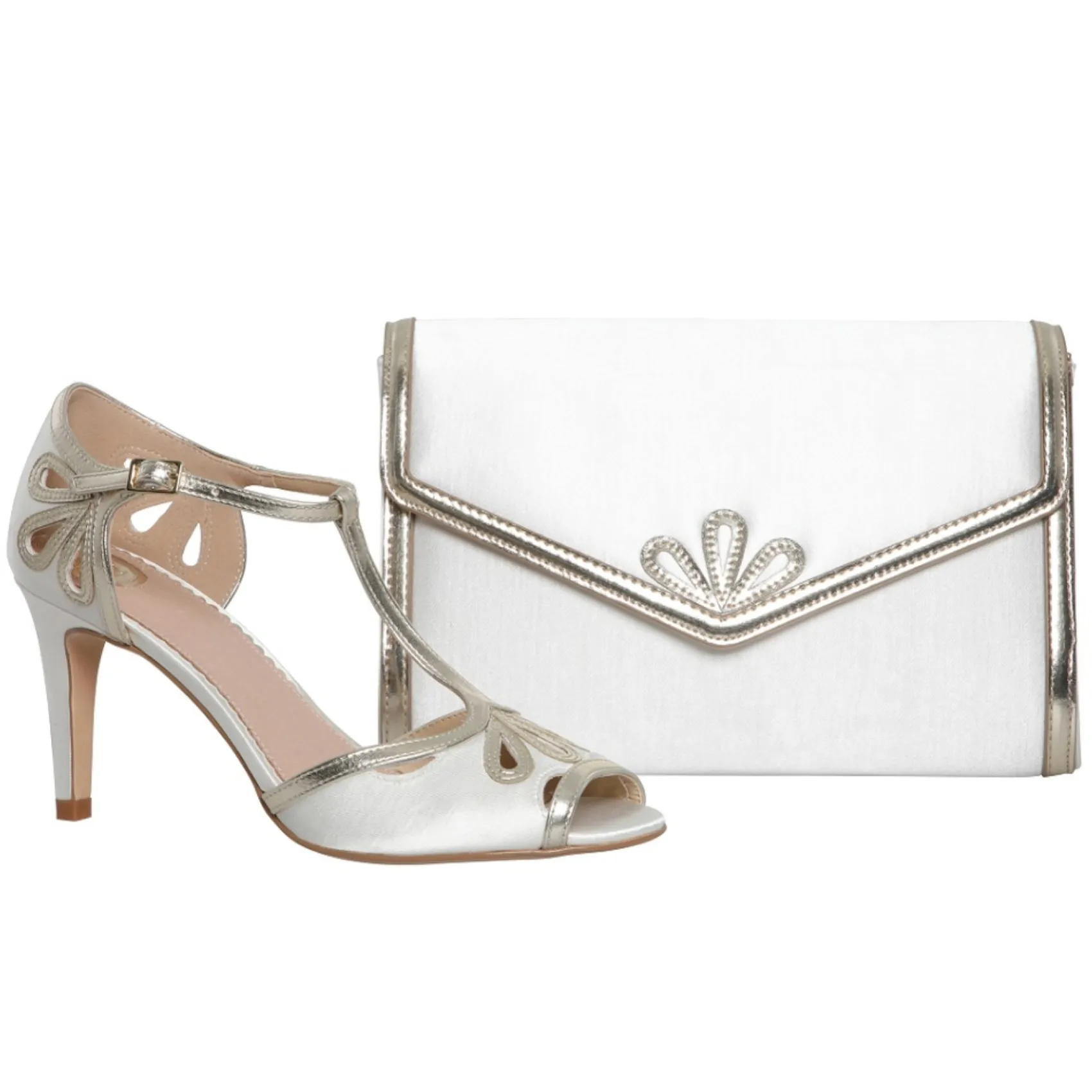 Perfect Bridal Clover Färbbare elfenbeinfarbene Satin und Gold Clutch Tasche* Hochzeit Handtaschen