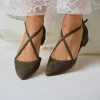 Perfect Bridal Davina Olive Grün Wildleder Kreuzriemen spitzen Ballett Fla* Schuhe Für Hochzeitsgäste | Schuhe Für Die Mutter Der Braut