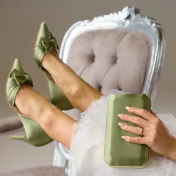 Perfect Bridal Ebenholz Olive Grün Satin Box Clutch Tasche* Abschlussball-taschen | Hochzeitsgäste-taschen