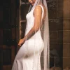 Perfect Bridal Elfenbeinfarbener einreihiger Schleier mit gestreuter Perlenkante* Kapelle Länge & Kathedrale Schleier | Bodenlange Schleier