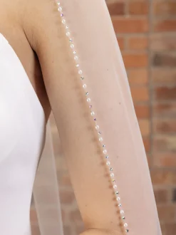 Perfect Bridal Elfenbeinfarbener einreihiger Kathedralschleier mit Perlen und Kristallrand* Einstufige Schleier | Kapelle Länge & Kathedrale Schleier
