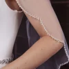 Perfect Bridal Elfenbeinfarbener, einstufiger, mit Perlen besetzter kurzer Schleier* Einstufige Schleier | Ellenbogenlange Schleier