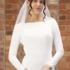 Perfect Bridal Elfenbeinfarbener, einstufiger, kurzer Schleier mit Perlen und Diamantbesatz* Einstufige Schleier | Ellenbogenlange Schleier