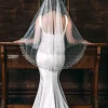 Perfect Bridal Elfenbeinfarbener zweistufiger, stark verzierter, kurzer Perlenschleier* Zweistufiger Schleier | Fingerspitzen-schleier