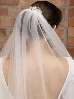 Perfect Bridal Elfenbeinfarbener einstufiger Schleier mit Perlen und Diamanten* Einstufige Schleier | Kapelle Länge & Kathedrale Schleier