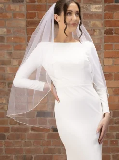 Perfect Bridal Elfenbeinfarbener einstufiger Glitzertüll-Fingerspitzenschleier* Einstufige Schleier | Fingerspitzen-schleier