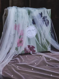 Perfect Bridal Elfenbeinfarbener einstufiger Schleier mit Bleistiftrand und Perlenbesatz* Einstufige Schleier | Bodenlange Schleier