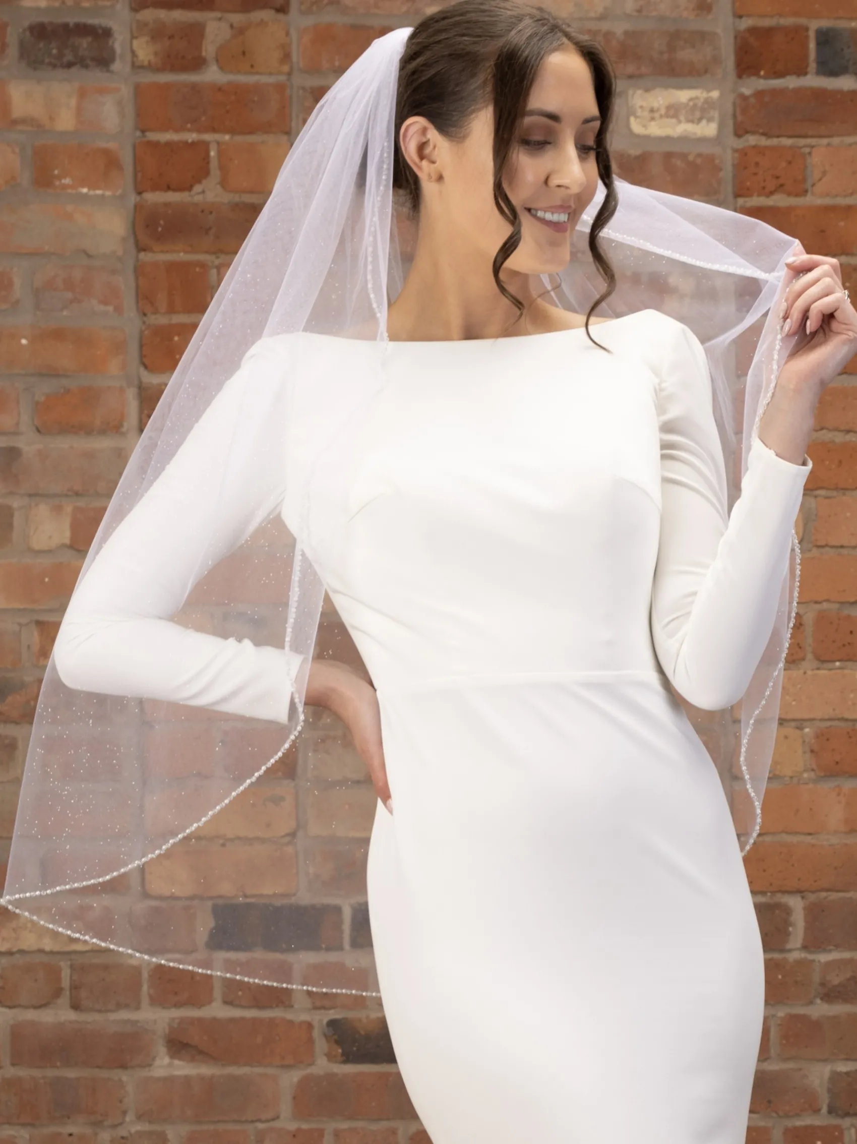 Perfect Bridal Elfenbeinfarbener einstufiger Glitzertüll-Fingerspitzenschleier* Einstufige Schleier | Fingerspitzen-schleier