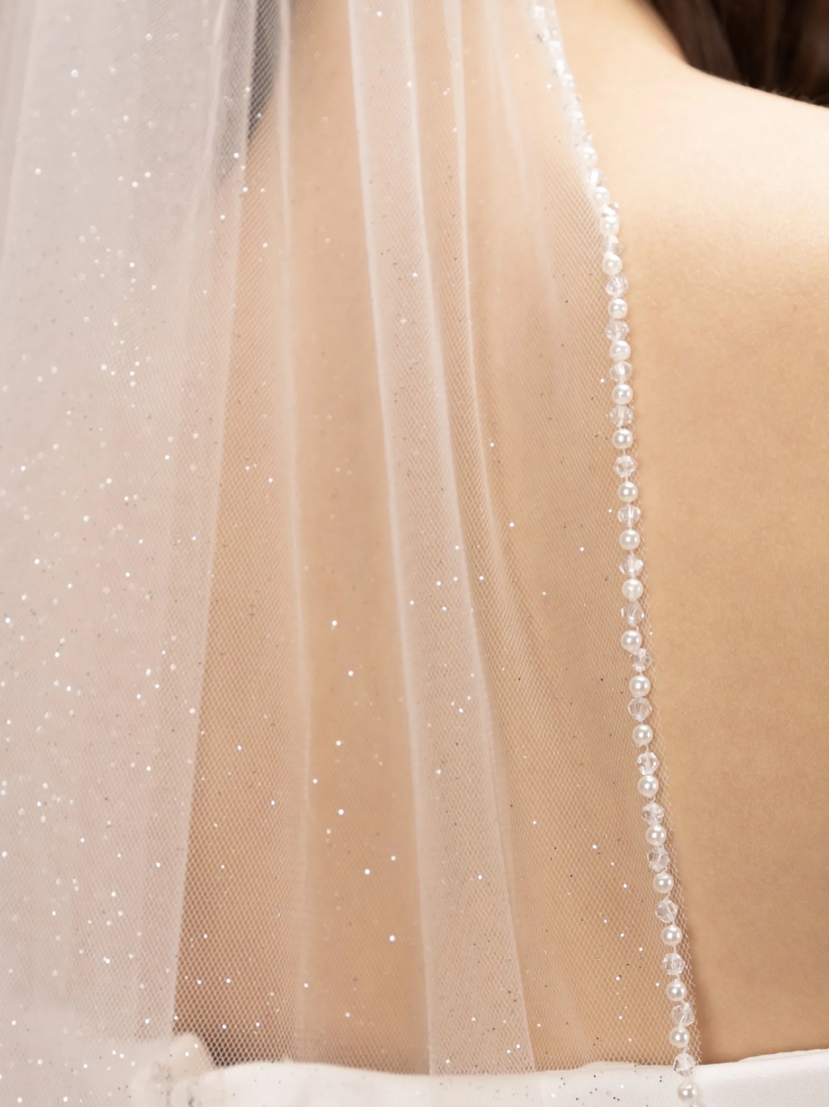 Perfect Bridal Elfenbeinfarbener einstufiger Glitzertüll-Fingerspitzenschleier* Einstufige Schleier | Fingerspitzen-schleier