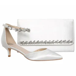 Perfect Bridal Eliza Elfenbein Satin verschönert Knöchelriemen Kitten Heels* Hochzeitsschuhe | Schuhe Mit Niedrigem Absatz