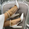Perfect Bridal Ella Block Elfenbein Satin Keshi Perle Knöchelriemen Schuhe* Hochzeitsschuhe | Hochhackige Schuhe