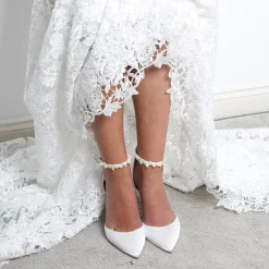 Perfect Bridal Ella Mid Einfärbbar Elfenbein Satin Keshi Perle Knöchelriemen Gericht Schuhe* Hochzeitsschuhe | Schuhe Mit Mittlerem Absatz