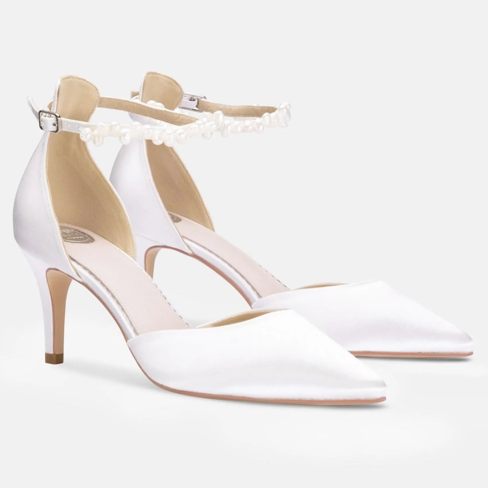 Perfect Bridal Ella Mid Elfenbein Satin Perle Knöchelriemen Schuhe (Weite Passform)* Hochzeitsschuhe | Schuhe Mit Mittlerem Absatz