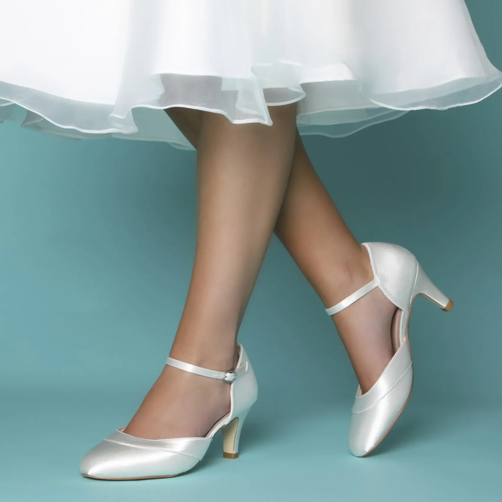 Perfect Bridal Elsa Färbbar Elfenbein Satin Knöchelriemen Hochzeit Schuhe* Hochzeitsschuhe | Schuhe Mit Mittlerem Absatz