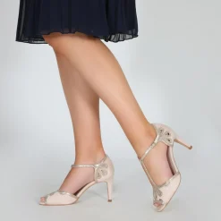 Perfect Bridal Esme Blush Wildleder und Gold Schimmer T-Bar Schuhe* Abschlussball-sandalen | Rosa Ballschuhe