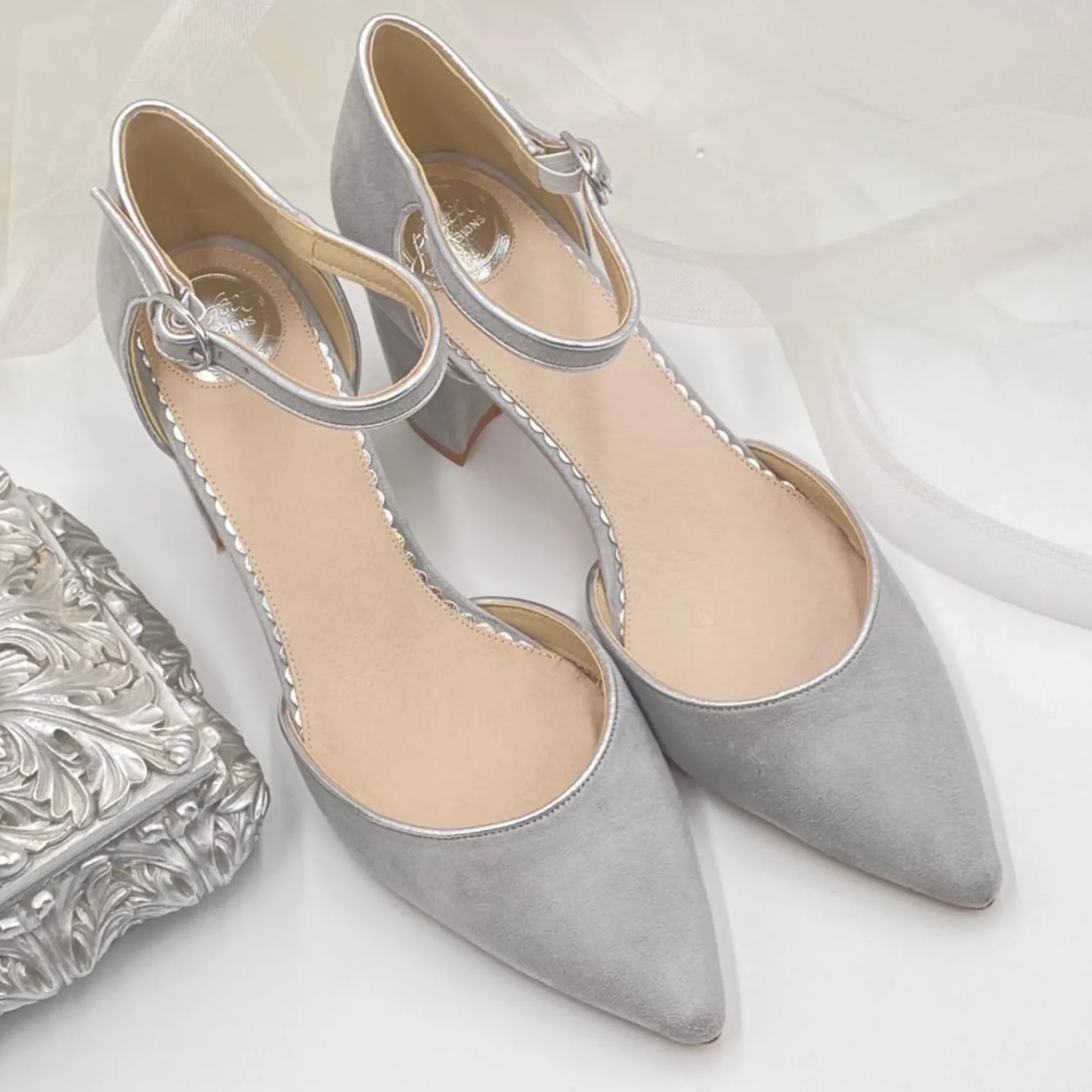 Perfect Bridal Freya Stein Wildleder zwei Teil Block Heel Gericht Schuhe* Schuhe Für Hochzeitsgäste | Schuhe Für Die Mutter Der Braut