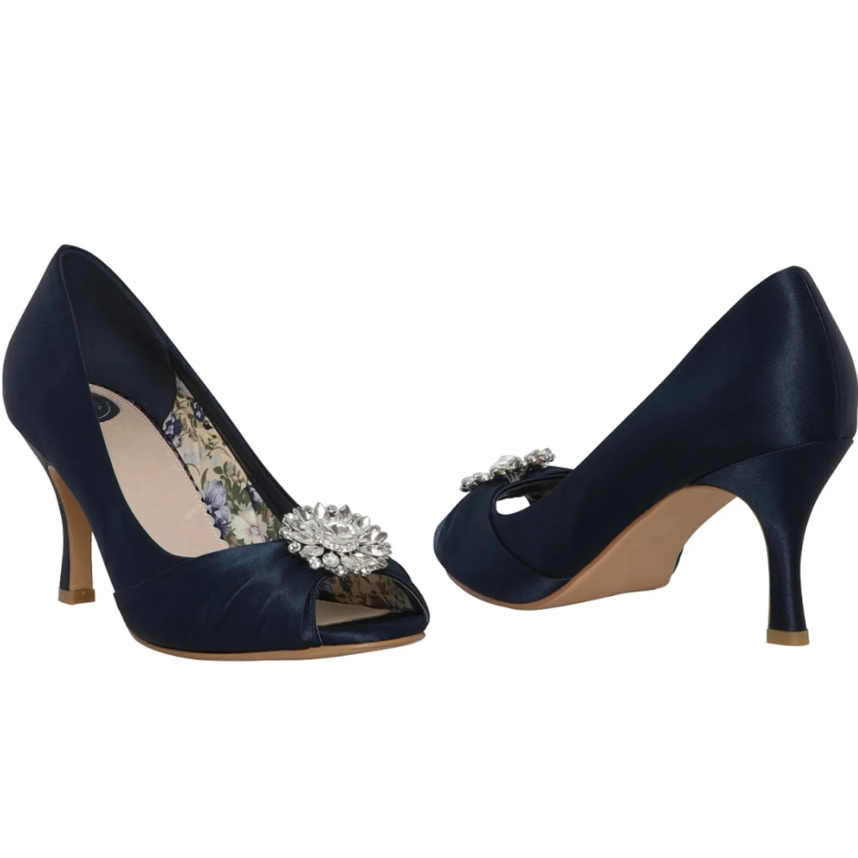 Perfect Bridal Gina Navy Satin Peep Toe Schuhe mit Kristallbesatz* Schuhe Für Hochzeitsgäste | Schuhe Für Die Mutter Der Braut