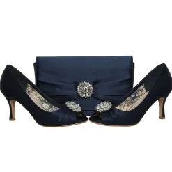 Perfect Bridal Gina Navy Satin Peep Toe Schuhe mit Kristallbesatz* Schuhe Für Hochzeitsgäste | Schuhe Für Die Mutter Der Braut