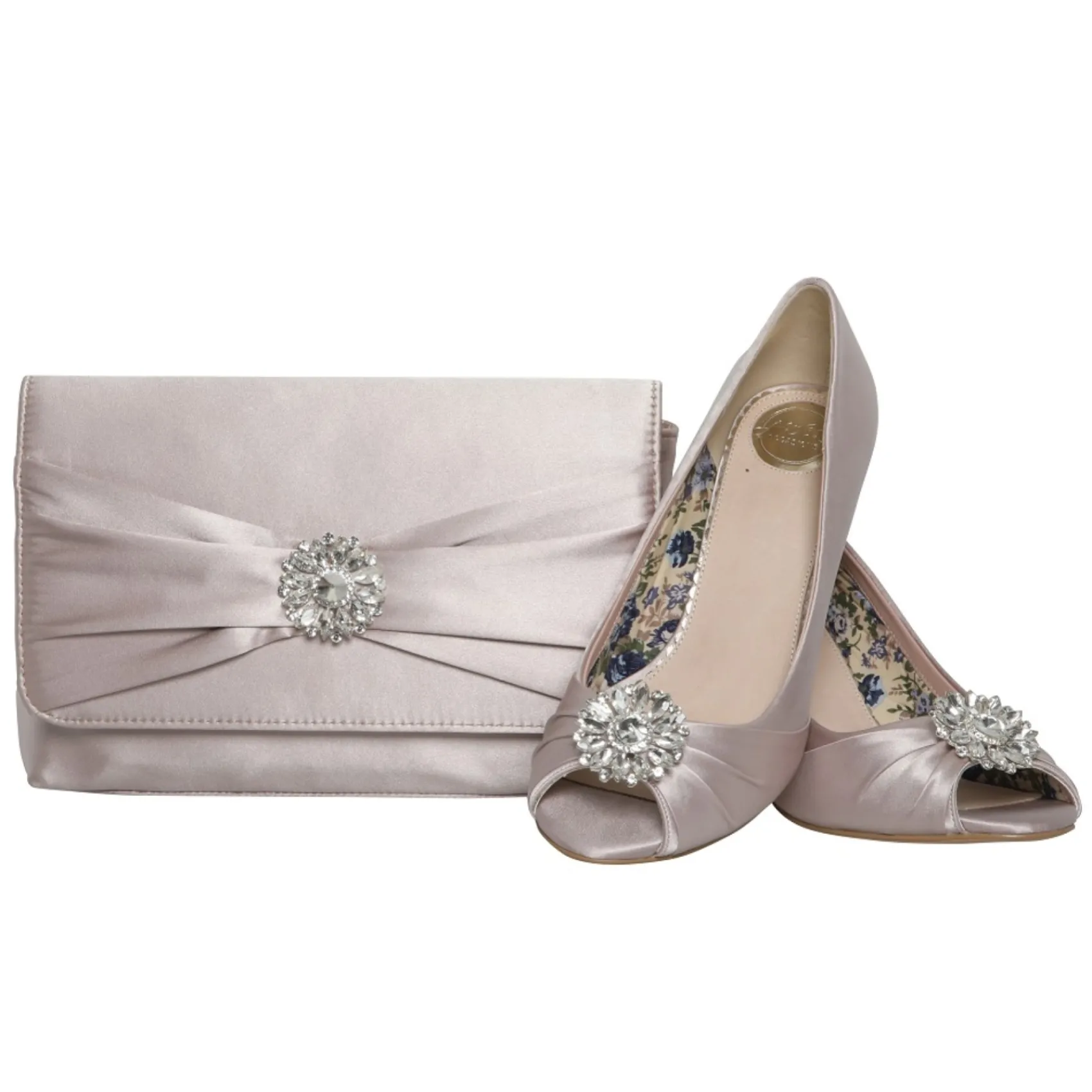 Perfect Bridal Gina Taupe Satin Peep Toe Schuhe mit Kristallbesatz* Schuhe Für Hochzeitsgäste | Schuhe Für Die Mutter Der Braut