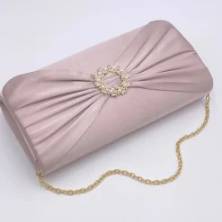 Perfect Bridal Harlow Taupe Satin Perlenbrosche Clutch Tasche* Anlass Handtaschen
