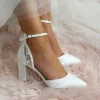 Perfect Bridal Indi Färbbar Elfenbein Satin Blockabsatz Knöchelriemen Pumps (Weite Passform)* Hochzeitsschuhe | Schuhe Mit Mittlerem Absatz