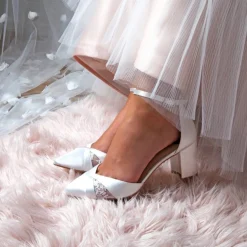 Perfect Bridal Kerry Elfenbein Satin Blockabsatz Knöchelriemen Schuhe* Hochzeitsschuhe | Schuhe Mit Mittlerem Absatz