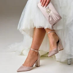 Perfect Bridal Liberty Taupe Satin Block Ferse Knöchelriemen Gericht Schuhe* Schuhe Für Hochzeitsgäste | Schuhe Für Die Mutter Der Braut