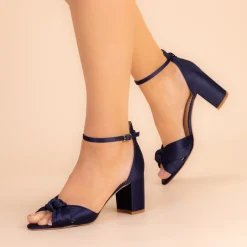 Perfect Bridal Lucinda Mitternachtssatin Sandalen mit geknotetem Blockabsatz* Schuhe Für Hochzeitsgäste | Schuhe Für Die Mutter Der Braut