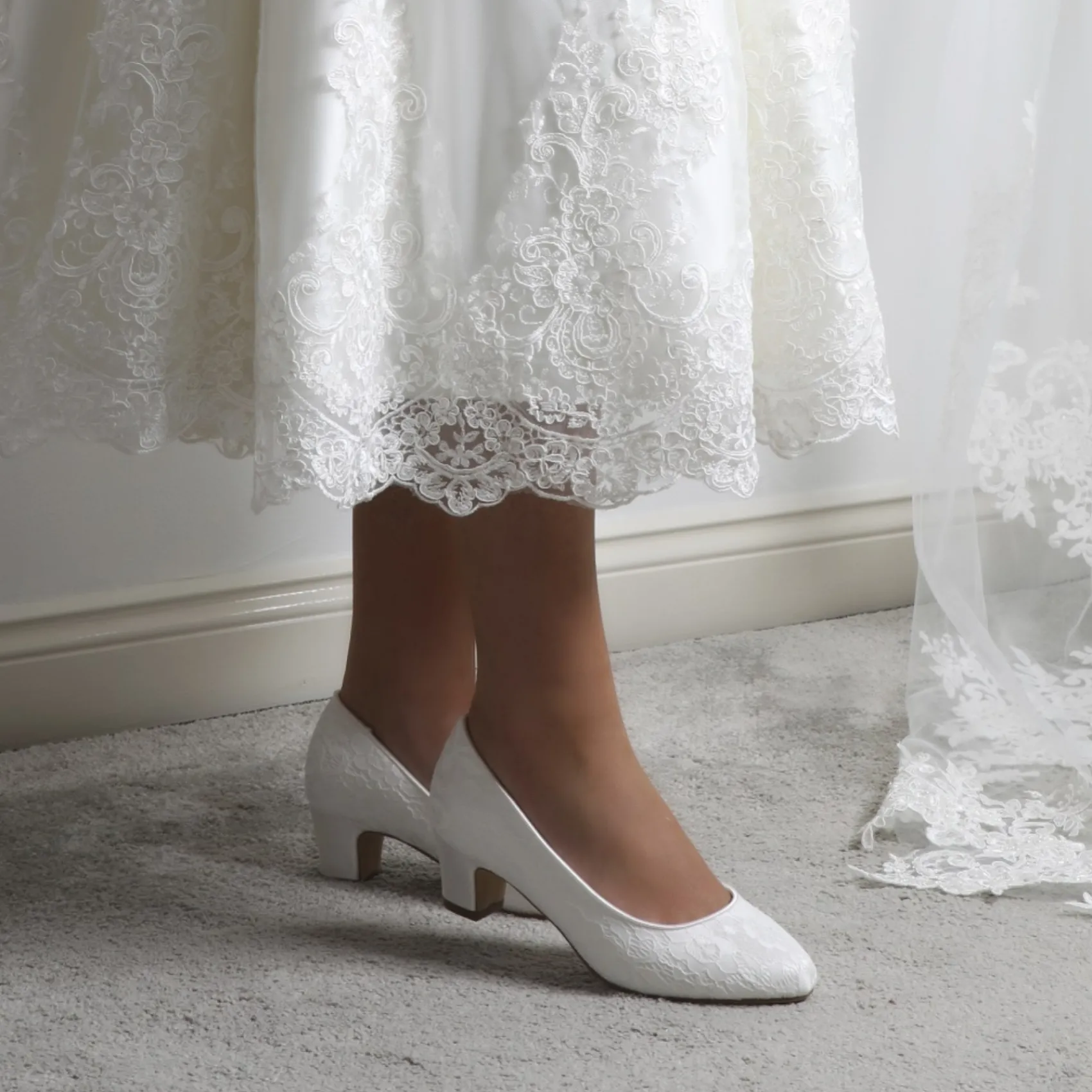 Perfect Bridal Melanie Elfenbein Spitze Blockabsatz Pumps (Weite Passform)* Hochzeitsschuhe | Schuhe Mit Niedrigem Absatz