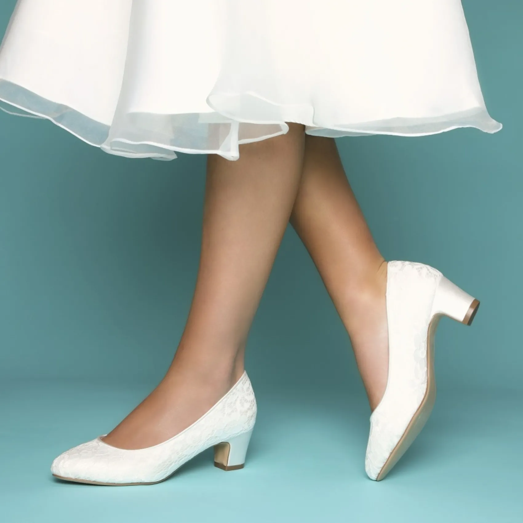 Perfect Bridal Melanie Färbbar Elfenbein Spitze Block Heel Gericht Schuhe* Hochzeitsschuhe | Schuhe Mit Niedrigem Absatz