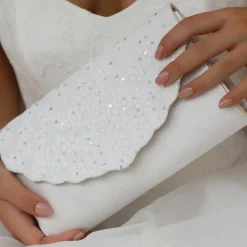 Perfect Bridal Muskatnuss Einfärbbarer elfenbeinfarbener Satin und Paillettenspitze Clutch Bag* Hochzeit Handtaschen