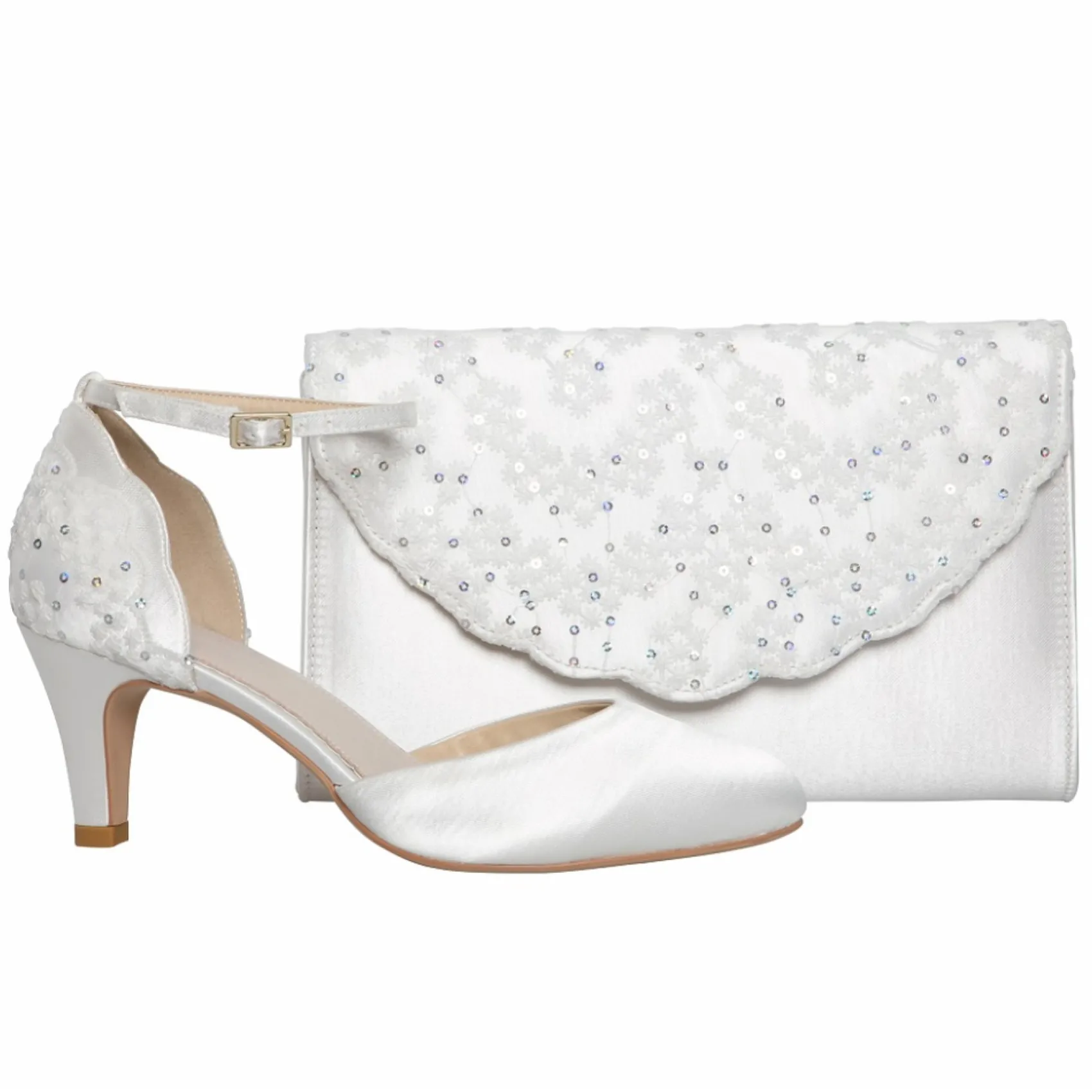 Perfect Bridal Muskatnuss Einfärbbarer elfenbeinfarbener Satin und Paillettenspitze Clutch Bag* Hochzeit Handtaschen