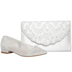 Perfect Bridal Muskatnuss Einfärbbarer elfenbeinfarbener Satin und Paillettenspitze Clutch Bag* Hochzeit Handtaschen