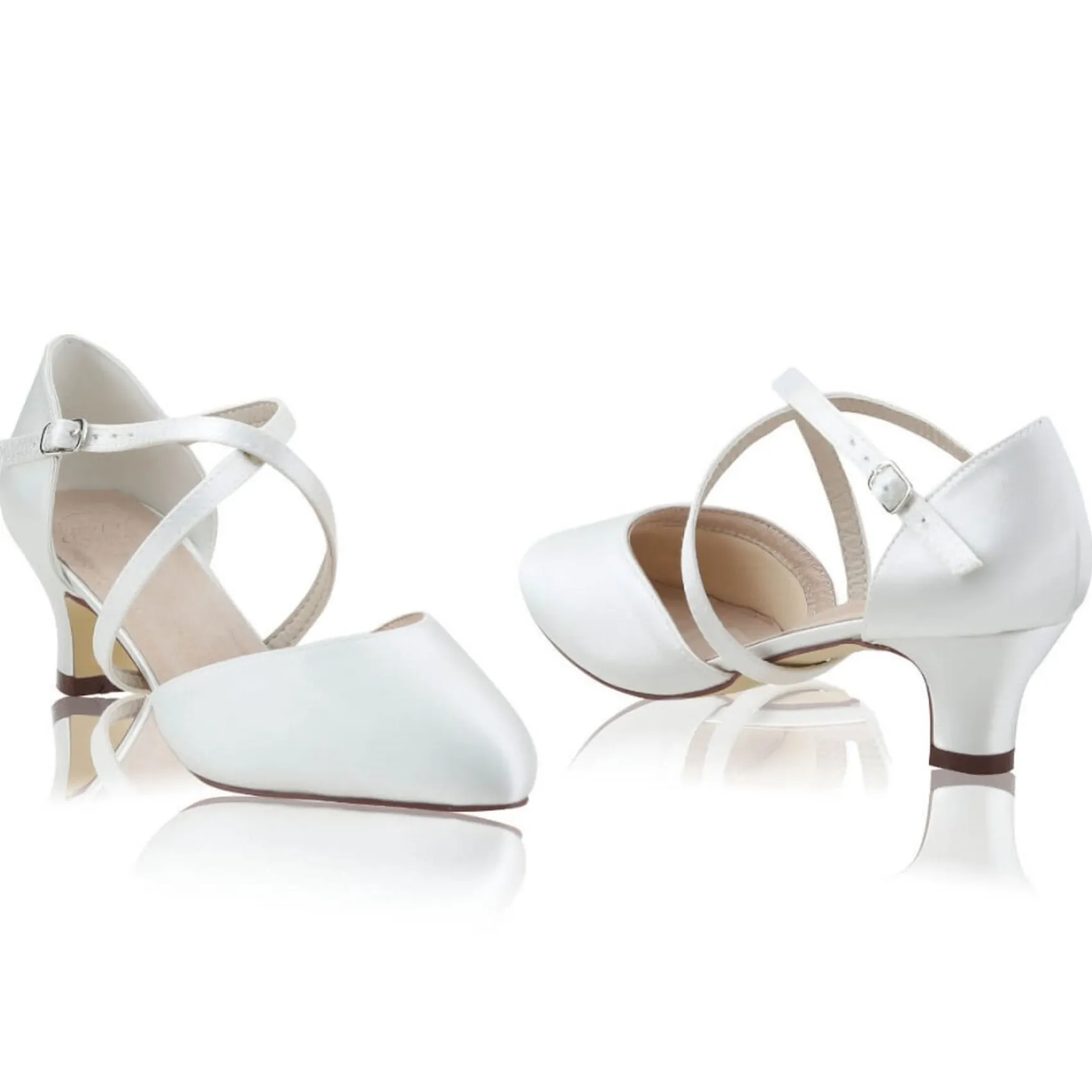 Perfect Bridal Renate Elfenbeinfarbene Satin Absatzstiefel mit Riemen (Weite Passform)* Hochzeitsschuhe | Schuhe Mit Niedrigem Absatz