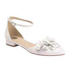 Perfect Bridal Roma Elfenbeinfarbenes Leder Floral Knöchelriemen Flats* Hochzeitsschuhe | Vintage Hochzeitsschuhe
