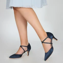 Perfect Bridal Sonya Navy Satin Mid Heel Courts mit überkreuzten Riemen* Schuhe Für Hochzeitsgäste | Schuhe Für Die Mutter Der Braut