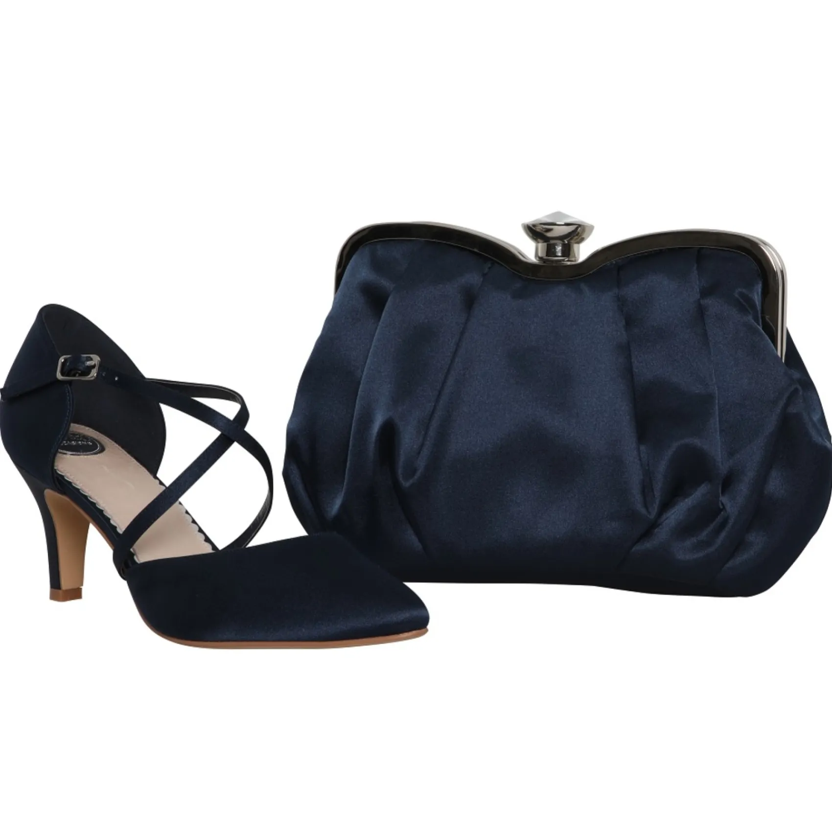 Perfect Bridal Sonya Navy Satin Mid Heel Courts mit überkreuzten Riemen* Schuhe Für Hochzeitsgäste | Schuhe Für Die Mutter Der Braut