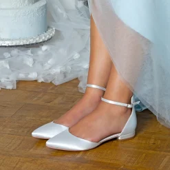 Perfect Bridal Tilly Färbbar Elfenbein Satin Knöchelriemen Flats* Hochzeitsschuhe | Schuhe Zum Färben